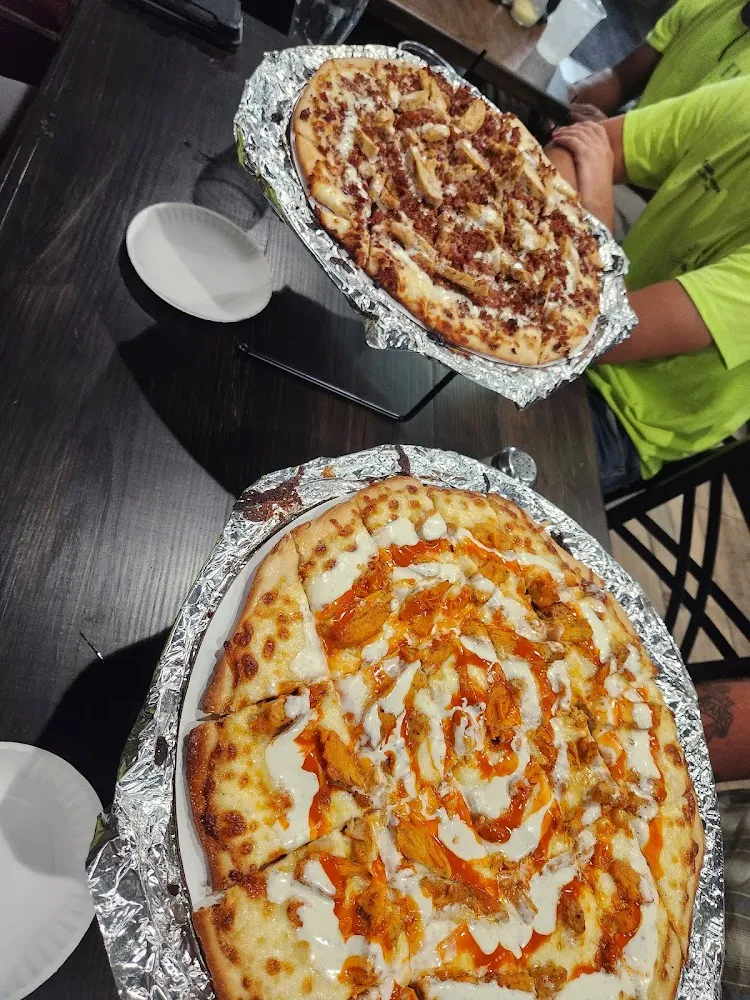 BBQ Chicken Pizza and Buffalo Chicken Pizza